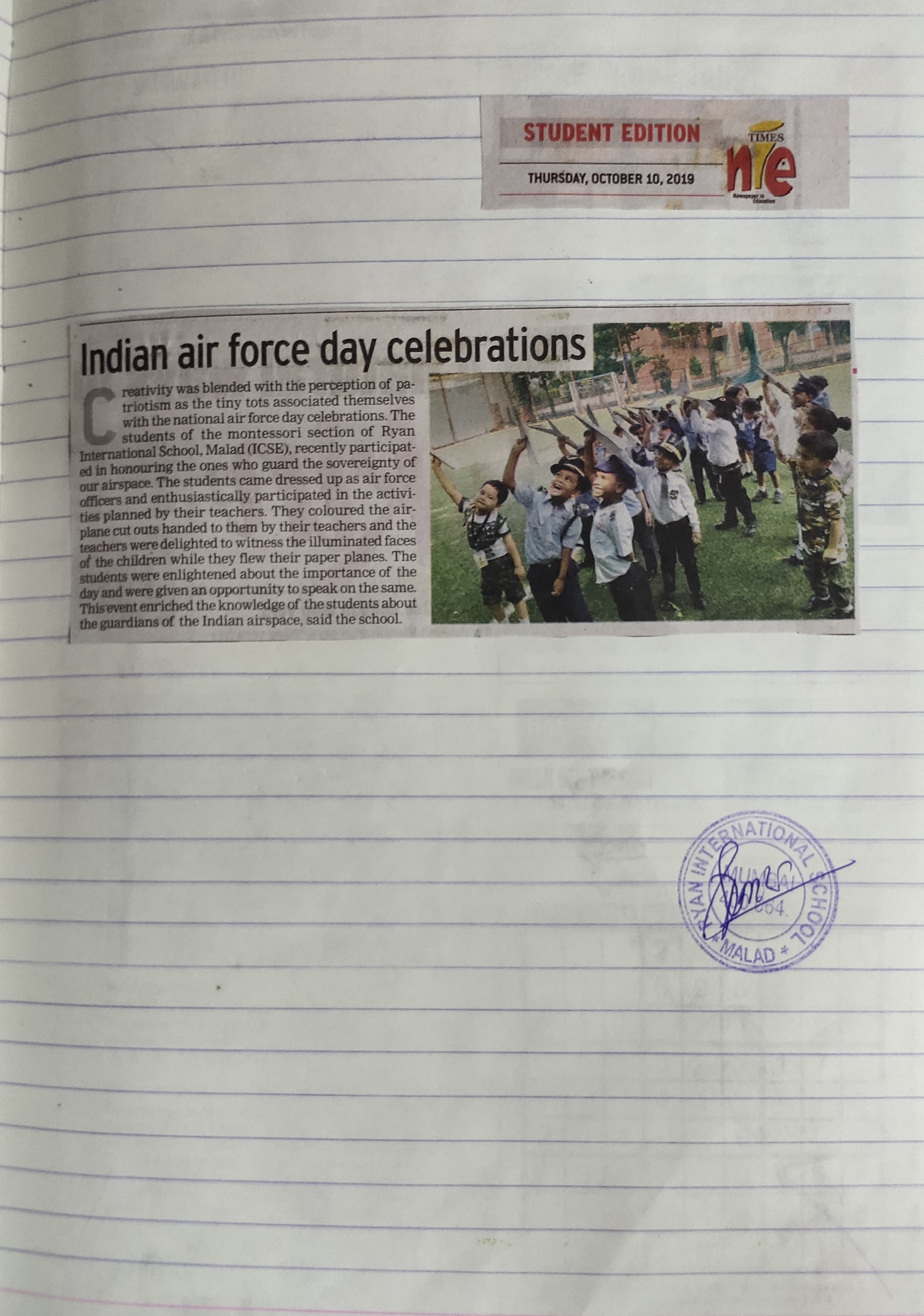 An article under the name “Indian Air Force” was published in the Times of India